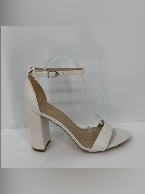 Sam Edelman Yaro sandals shoe white leather block heel ankle strap naked 10.5